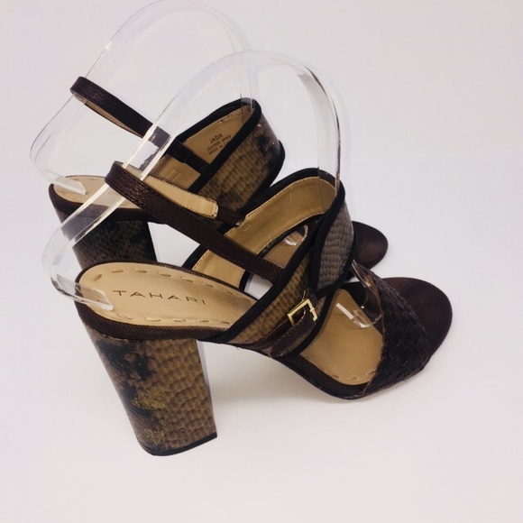 Tahari Jada Brown Leather Weave Faux Snake Print - Picture 5 of 7